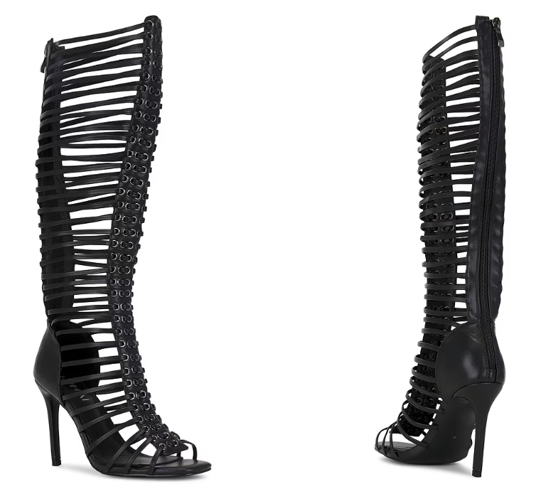 Women Black Caged Strappy Stil - Sandal Strappy Heeled ulasan dan harga
