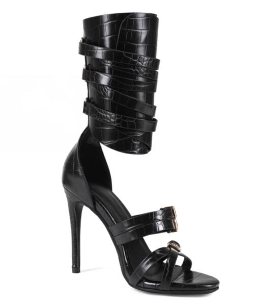 Sexy Black Leather Open Toe Cr - Sandal Strappy Heeled ulasan dan harga
