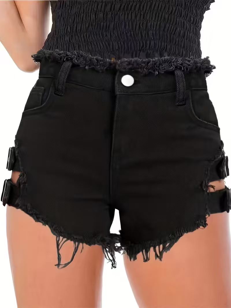 Women's Black Denim Shorts Low - Shorts Denim Frayed ulasan dan harga