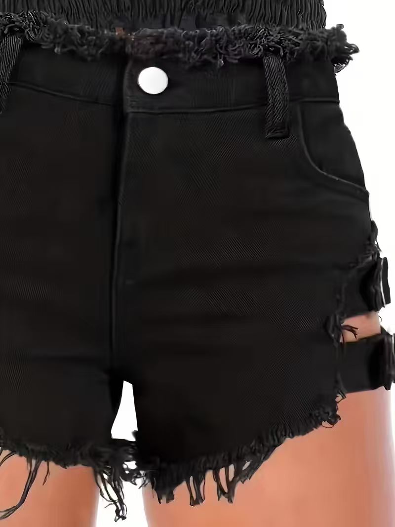 Women's Black Denim Shorts Low - Shorts Denim Frayed ulasan dan harga