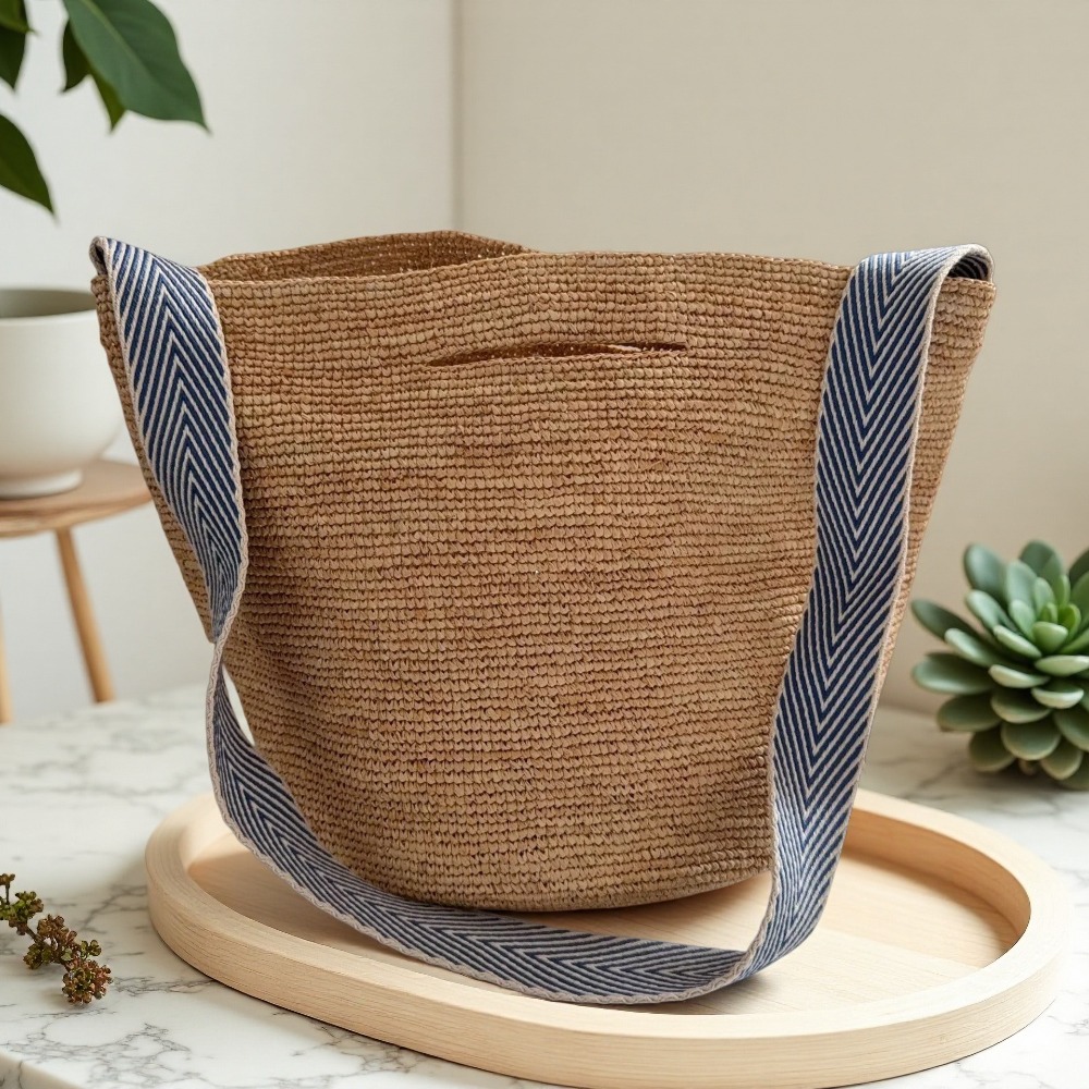 New Raffia Rainbow Bucket Bag  - Crochet Bag Raffia ulasan dan harga